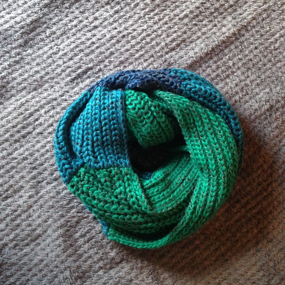 Blue and Green Striped Knit Circle Scarf - Picture 1 of 6